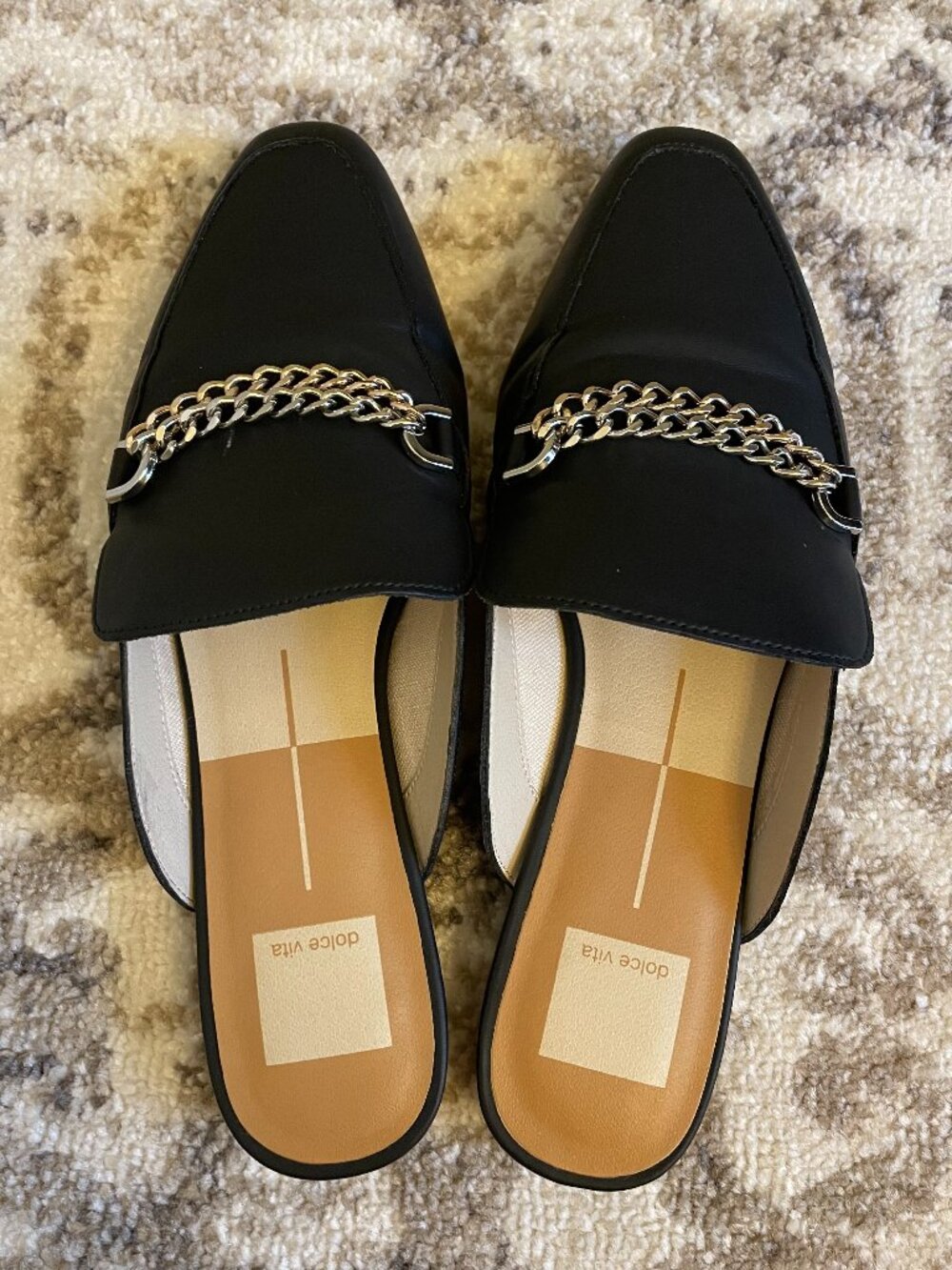 DV by Dolce Vita Black Loafer Mules with Silver and Gold Chains Size 7.5